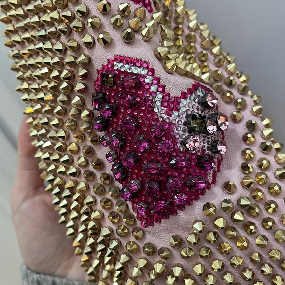Philipp Plein Pink Leather Jacket w/ Studded Sleeves & Crystal Patches S As Is - Picture 8 of 16